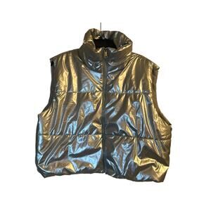 GUC Daisy Silver Puffer Cropped Puffer Jacket Warm Front Zipper Size 1X